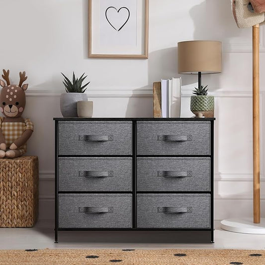 Sorbus Dresser with 6 Drawers - Chest Organizer Unit with Steel Frame Wood Top & Handle Easy Pull Fabric Bins for Clothes - Storage Furniture for Bedroom, Hallway, Living Room, Nursery & Closet