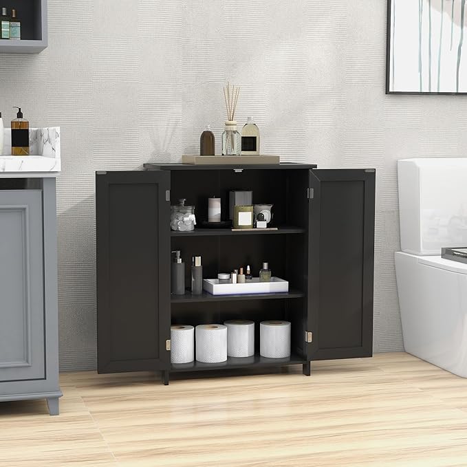 TaoHFE Bathroom Floor Cabinet, Storage Cabinet with Doors & Shelves Stylish & Functional, Bathroom Storage Cabinet. Small Bathroom Storage Cabinet Perfect for Bathroom, Living Room, Entryway, Black