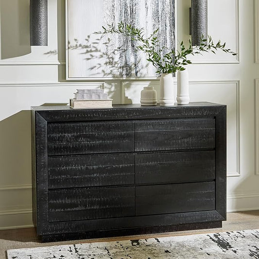 Signature Design by Ashley Londer Casual 6-Drawer Dresser with Safety Stop and Felt Lined, Black
