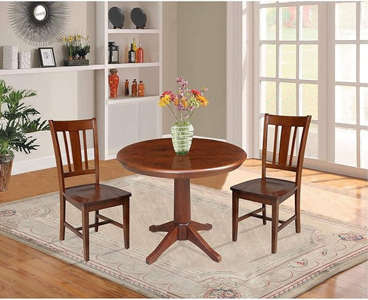 International Concepts 36" Round Top Pedestal 2 Chairs Dining Table, Espresso