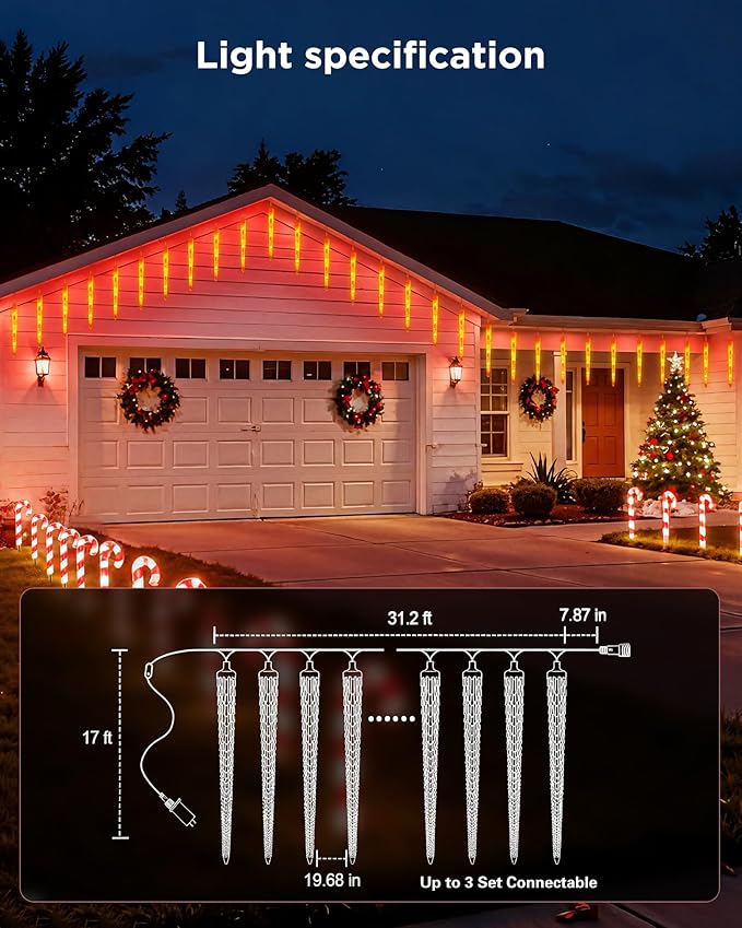 Brightown Smart Icicle Lights for Outside - 31.2ft with 20 Tubes 100 LED Color Changing Icicle Christmas Lights Decoration - APP Controlled RGB Customize Display DIY Dynamic Lighting Effect