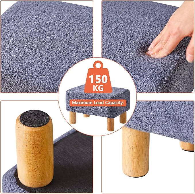 YMYNY Ottoman, Modern Footrest with Soft Padded Seat, Foot Stool with Wood Legs, Small Square Pouf Under Desk for Living Room Bedroom Office 15.74" D×11.41" W×9.84" H Blue UHBD030BU