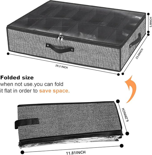 homyfort Under Bed Shoe Storage Organizer for Closet Fits 24 Pairs-Sturdy Underbed Shoe Storage Box Bins,Set of 2 (Linen-like Black)