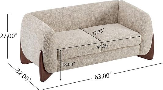 Christopher Knight Home Alma 63" Boucle Loveseat with Wood Legs, 2 Seater Sofa Couches for Living Room, Upholstered Couch Chair, Soft Seating Lounge Sofa Chair, Cozy Loveseat with Armrest, Almond