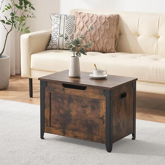 GAOMON Storage Chest, Wood Storage Bench with Seating and Safety Hinge, Entryway Bench with Storage, Farmhouse Storage Chest Trunk for Bedroom, Living Room, Retro Brown