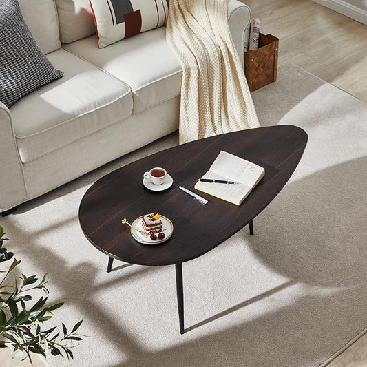SAYGOER Oval Coffee Table Espresso Wood Mid Century Modern Coffee Tables Unique Retro Farmhouse Accent Center Sofa Rustic Table for Living Room Home Office Easy Assembly, Dark Brown