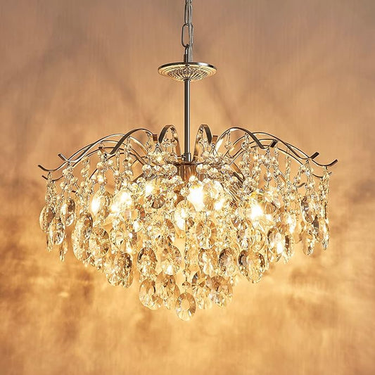 Saint Mossi Modern K9 Crystal Chandeliers, Middle Century Modern Design Chandelier Light Fixture for Dining Room, D20 x H17, Adjustable Chains 59", Chrome Finish Metal Frame