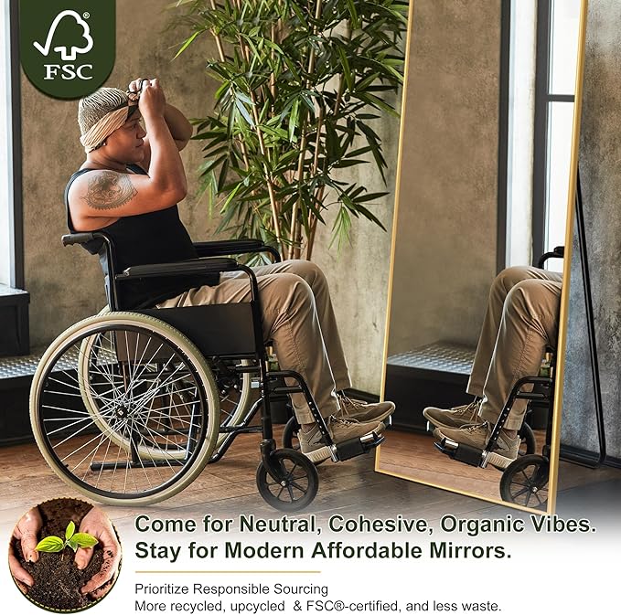 NicBex Oversized Full-Body Mirror, Large Full Length Mirror with Stand, 76"x35" Aluminum Alloy Frame Oversized Floor Mirror, Gold - Free Standing, Leaning Against Wall or Wall-Mounted