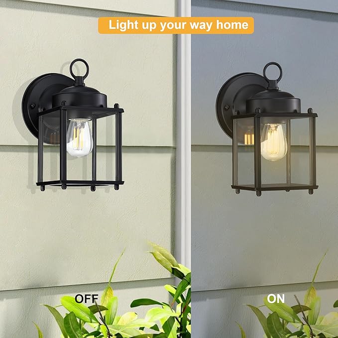 GRUENLICH Outdoor Wall Sconce, Exterior Wall Lighting Fixtures with Clear Glass, Front Porch Lighting, Anti-Rust Outside Lights for Patio, Doorway, Matte Black, 2 Pack