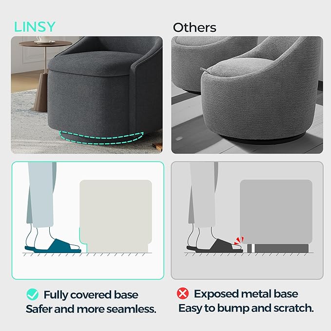 LINSY Swivel Accent Chair Set of 2, Comfy Chenille Barrel Chairs with Storage 360 Swivel Modern Armchair for Living Room Bedroom, Small Boucle Reading Chair for Study Room (Grey)