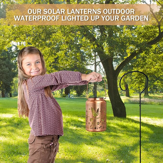2 Packs Hummingbird Solar Lanterns Outdoor Waterproof, Birthday Gifts for Women, Mom, Hummingbird Gardening Gifts, Hanging Decorative Solar Lanterns for Patio/Yard/Garden Decor