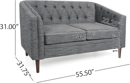 Christopher Knight Home Contemporary Tufted and Diamond Stitching Fabric Loveseat,Tub-Design 2-Seater Sofa,Removable Cushions, Birch Wood Legs,Square Arms,Charcoal Gray and Espresso