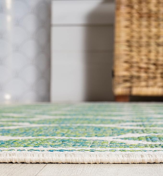 JONATHAN Y Moroccan Trellis Indoor Outdoor Runner Rug 2X8 Cream/Green, Trebol Textured Weave for Backyard, Patio, Porch, Easy-Cleaning, High Traffic, Pet-Friendly, Non-Shedding (SMB109I-28)