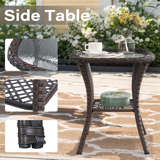 Belord Patio Furniture Set with Fire Pit Table - 8 Piece Outdoor Wicker Furniture Set with 43" 50000 BTU Propane Fire Pit and Rocking Chairs Patio Conversation Set for Deck Outside Backyard