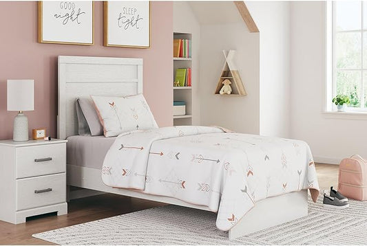Signature Design by Ashley Stelsie Farmhouse Twin Panel Bed, Foundation or Box Spring Needed, White