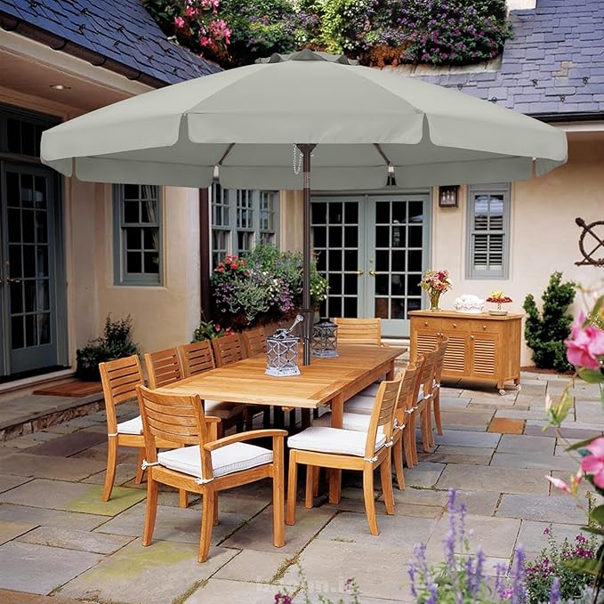 ABCCANOPY 9ft Scalloped Patio Umbrella, Outdoor Table Umbrella with Tilt and Crank, Fiberglass Ribs Deck Umbrella for Patio, Pool, Garden, Picnic (Light Gray)