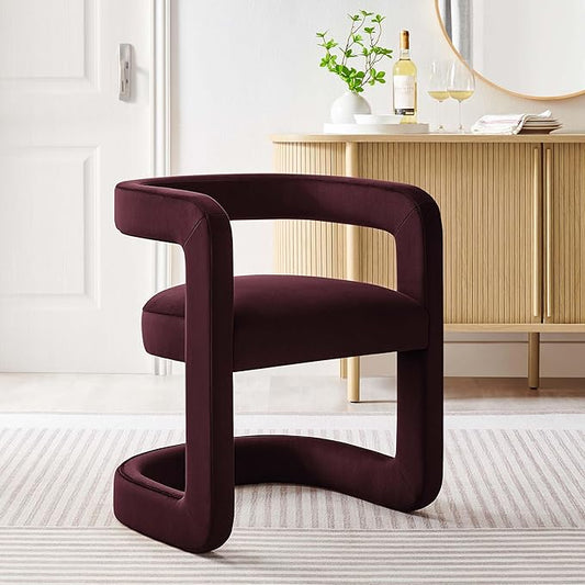 Modway Winslow Stain-Resistant Performance Velvet Dining Chair in Mulberry - Open Back Barrel Armchair - Upholstered Dining Chair - Cozy Reading Chair or Velvet Vanity Chair
