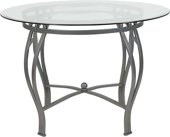 Flash Furniture Syracuse 42'' Round Glass Dining Table with Silver Metal Frame