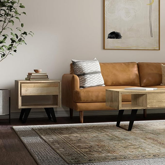 SIMPLIHOME Lowry Modern Industrial 22 inch Wide Metal End Side Table in Natural for the Living Room and Bedroom