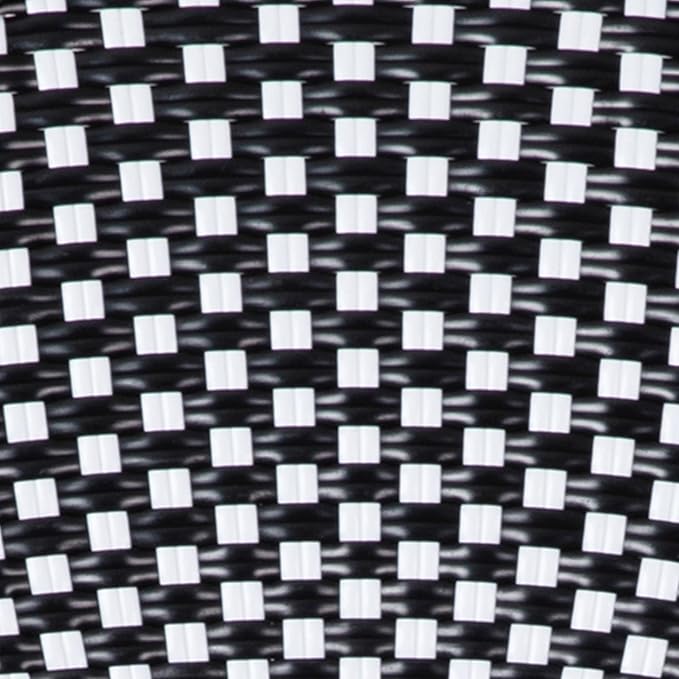 Flash Furniture Lourdes Indoor/Outdoor Commercial Thonet Bistro Stack Chair - Black/White PE Rattan Back and Seat - Black Metal Frame