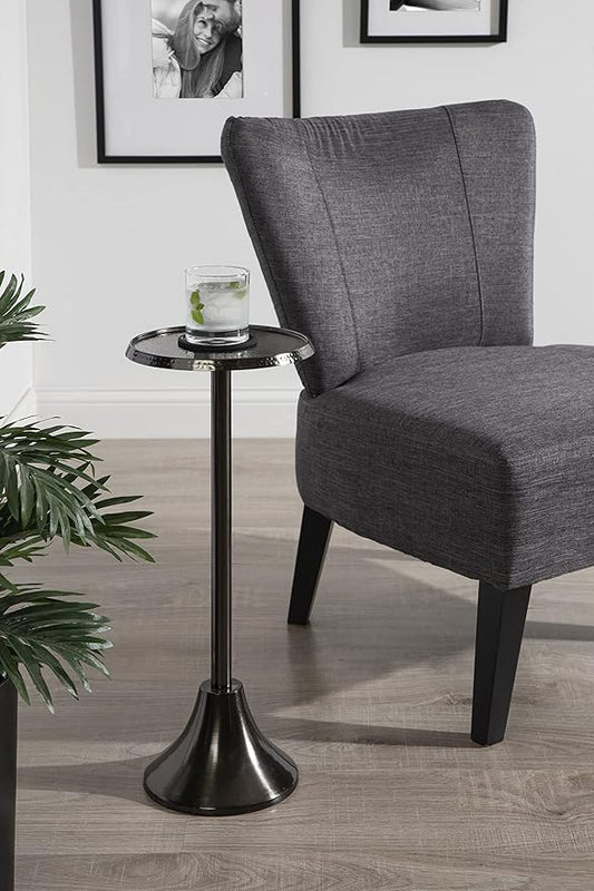 Kate and Laurel Sanzo Modern Pedestal Side Table; 9 x 9 x 23; Pewter; Decorative End Table with Hammered Tabletop