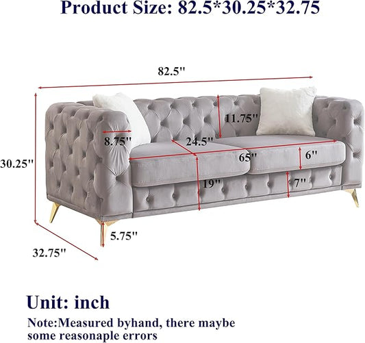 KEIKI 2-Piece Luxury Chesterfield Sofa Set with 2 Velvet 3-Seater Sofa, Mid-Century 6-Seater Tufted Buttons Couch Set with 4 Pillows & High-Density Foam Cushions, Easy Assembly, for Living Room, Grey