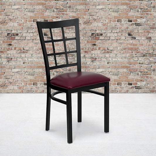 Flash Furniture 2 Pack HERCULES Series Black Window Back Metal Restaurant Chair - Burgundy Vinyl Seat