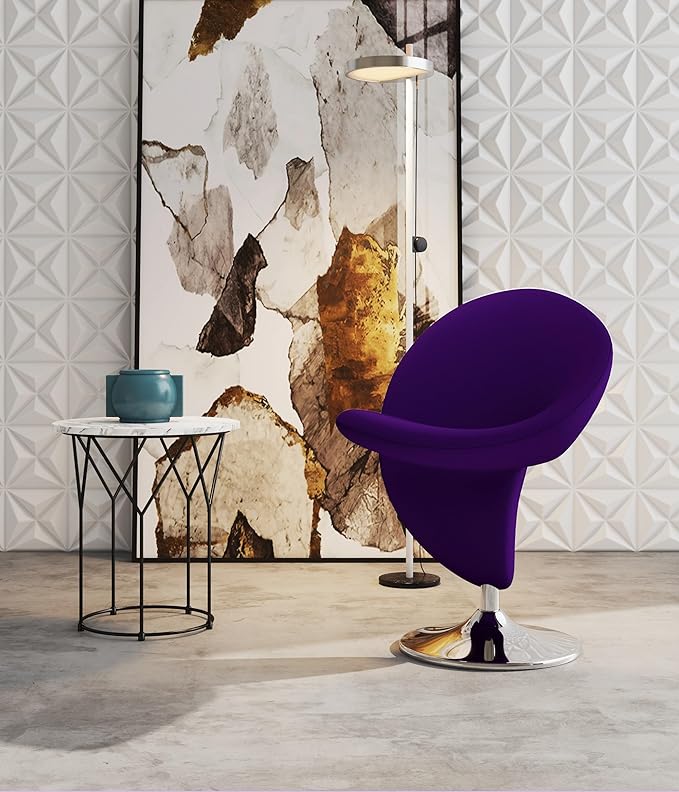 Manhattan Comfort Curl Mid Century Modern Wool Blend Upholstered Living Room Swivel Accent Chair with Chrome Metal Base, Set of 2, Purple