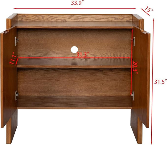 Ball & Cast 34" Walnut Sideboard Cabinet with Storage, Rustic Buffet Credenza Cabinet with 2 Doors and Adjustable Shelf, for Entryway, Hallway, Living Room, Dining Rooms & Kitchen Coffee Bar