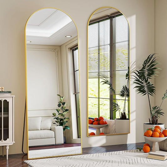 65" x 24" Arch Full Length Mirror - Floor Full Body Mirror with Aluminum Frame - Standing, Leaning or Hanging, for Bedroom, Living Room, Gold