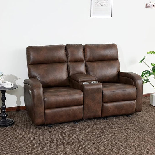 MCombo Zero Wall Recliner Loveseat, 2-Seat Power Wall Hugger Sofa with USB & Type-C Dual Ports, for Small Space, Living Room, RV PR646 (Dark Brown, Loveseat with Console)