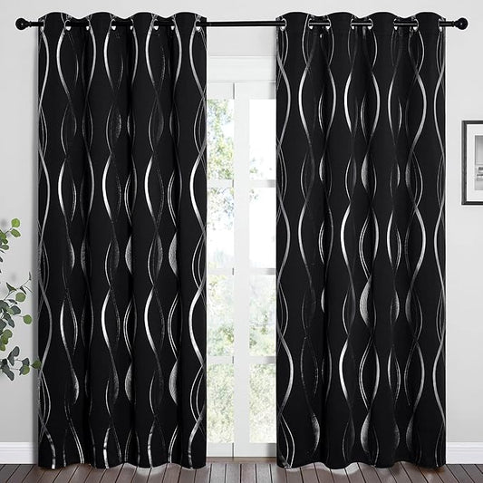 NICETOWN Black Out Floral Curtain Panels 84 inches Long - Light Reducing Thermal Insulated Grommet Blackout Patterned Panels/Drapes for Living Room/Nursery/Kids Room (Set of 2, W52 by L84)
