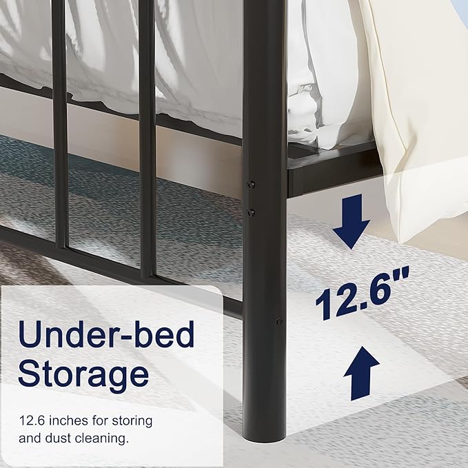 Twin Size Metal Platform Bed Frame with Headboard and Footboard, Heavy Duty Slat Support/No Box Spring Needed Mattress Foundation/Underbed Storage Space