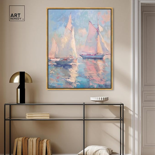 Art Remedy Set Sail Framed Sailing 1 Piece Canvas Wall Art, 31.5" x 37.5", Gold Frame