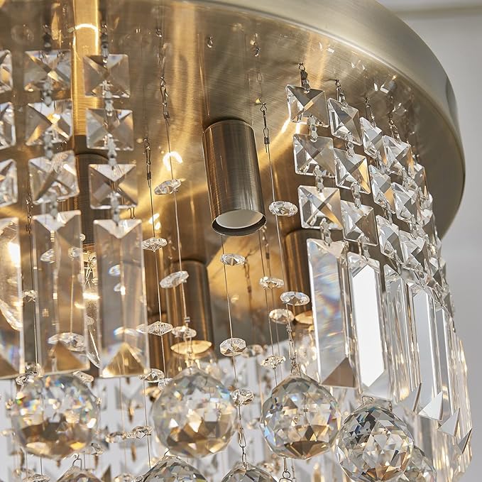 Saint Mossi 9 Light Modern Crystal Raindrop Chandelier Lighting Flush Mount LED Ceiling Light Fixture Pendant Lamp for Dining Room Bathroom Bedroom Livingroom, E12 LED Bulbs Required, Antique Cooper