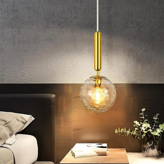 Modern Gold Pendant Light Hanging Fixture Light for Kitchen Island Mid Century with Globe Pendant Light Clear Glass Pendant Lighting for Living Room Bedroom Entryway (1 Pack)