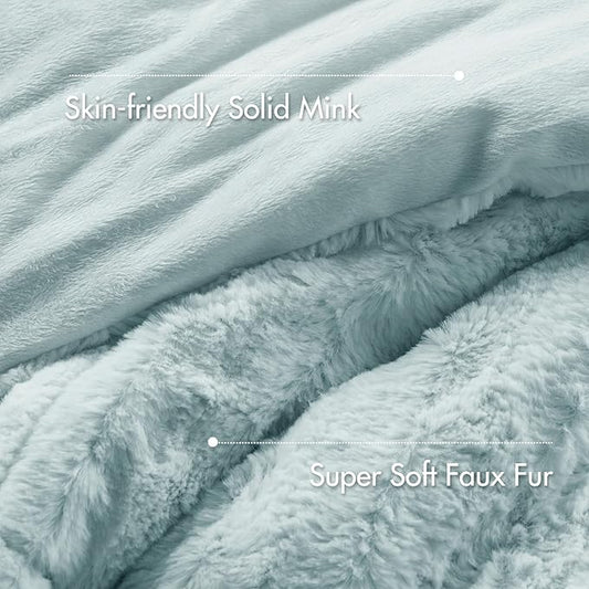 Madison Park Duke Luxe Faux Fur Reversible Comforter Set, Soft Plush Reverse, Modern Down Alternative Filling Cozy Bedding, Box Quilted Warm Cover, Matching Shams, King/Cal King, Aqua 3 Piece
