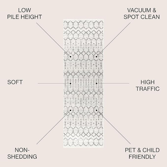 JONATHAN Y Boho Vintage Diamond Cream/Gray Runner Rug 2X10 ft, Moroccan Hype for Living Room, Bedroom, Kitchen, Office, Easy-Cleaning, High Traffic, Pet-Friendly, Non-Shedding (MOH101B-210)