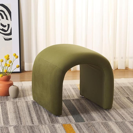 SAFAVIEH Home Collection Kibo Olive Velvet Waterfall Curved Ottoman (Fully Assembled)