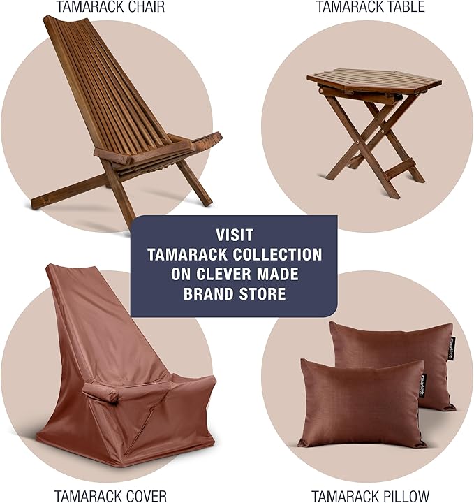 CleverMade Tamarack Folding Wooden Outdoor Chair -Stylish Low Profile Acacia Wood Lounge Chair for the Patio, Porch, Lawn, Garden or Home Furniture - Cinnamon