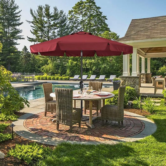 ABCCANOPY 7.5ft Scalloped Patio Umbrella, Outdoor Table Umbrella with Tilt and Crank, Fiberglass Ribs Deck Umbrella for Patio, Pool, Garden, Picnic (Wine Red)