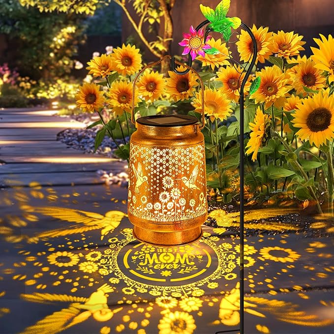Hummingbird Solar Lanterns Outdoor Garden Decor, Gifts for Women Mom Grandma Birthday, Hanging Metal Solar Lights Waterproof LED Decoration with Shepherd Hook Outside for Yard Patio Lawn Porch