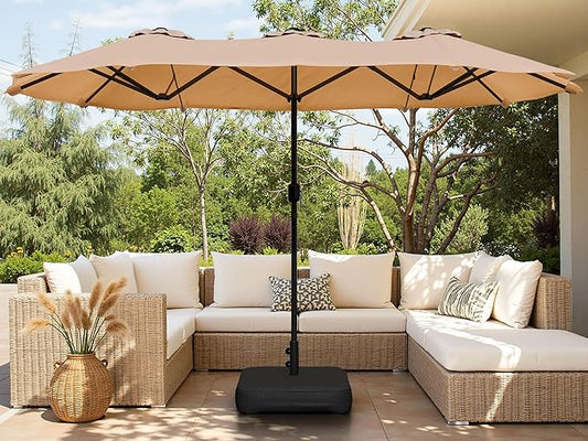 Shintenchi 16FT Large Patio Umbrella with Base Included, Outdoor Double-Sided Rectangular Shade with Crank Handle for Poolside Lawn, Deck & Garden, Khaki