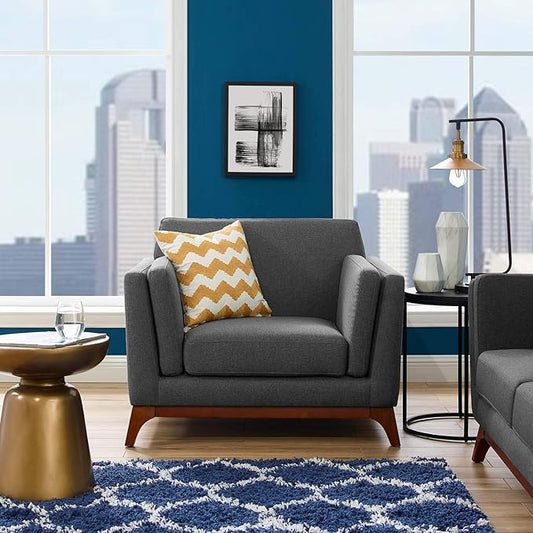 Modway Chance Mid-Century Modern Upholstered Fabric Accent Lounge Arm Chair In Gray