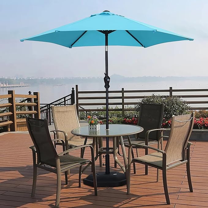 HYD-Parts 9FT Patio Umbrella Outdoor Table Umbrella,Market Umbrella with Push Button Tilt and Crank for Garden, Lawn, Deck, Backyard & Pool, No Base (Blue)