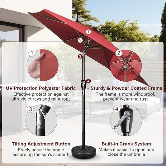 Simple Deluxe 2Pack 7.5ft Patio Umbrella Outdoor Table Market Yard Umbrella with Push Button Tilt/Crank, 6 Sturdy Ribs for Garden, Deck, Backyard, Pool, Red