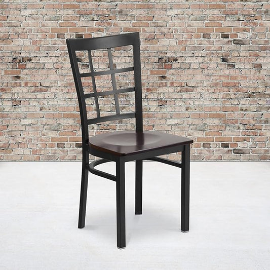 Flash Furniture 2 Pack HERCULES Series Black Window Back Metal Restaurant Chair - Walnut Wood Seat
