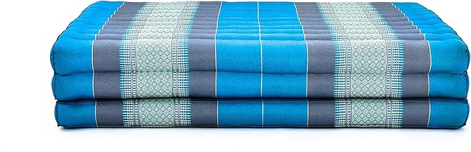 Leewadee Trifold Mattress XL – Comfortable Thai Massage Pad, Foldable Relaxation Floor Mattress Filled with Kapok, Perfect to Use as a Sleeping Mat 79 x 39 inches, Light Blue
