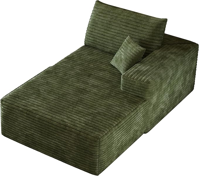 135" Corduroy Couch Sectional with Chaise, L Shape Boneless Cloud Couches for Living Room Bedroom, Fluffy Deep Seat Compression Sofa, Modular Corner Couch No Assembly, Right Facing Chaise, Green