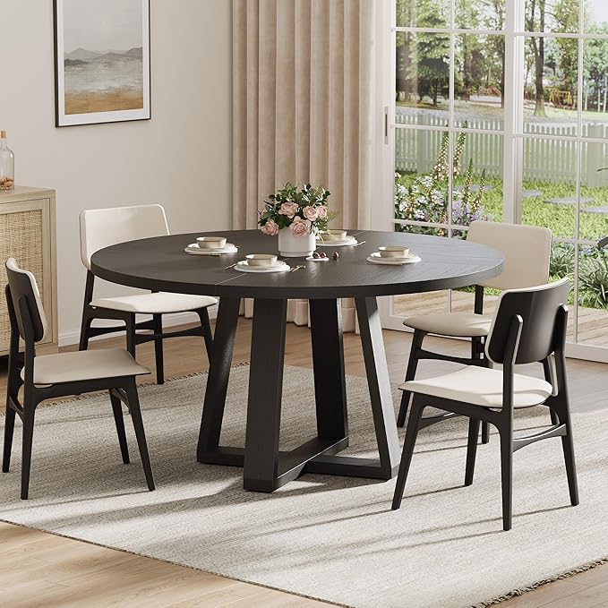 Garvee Round Dining Table for 4-6 People, 47" Modern Kitchen Dinner Table with Wooden Cross Pedestal Base for Living Room(Table Only)